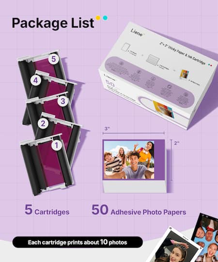 Liene® Pearl N200 Pro 2" x 3" Dye-Sublimation Photo Paper & Ink Cartridges